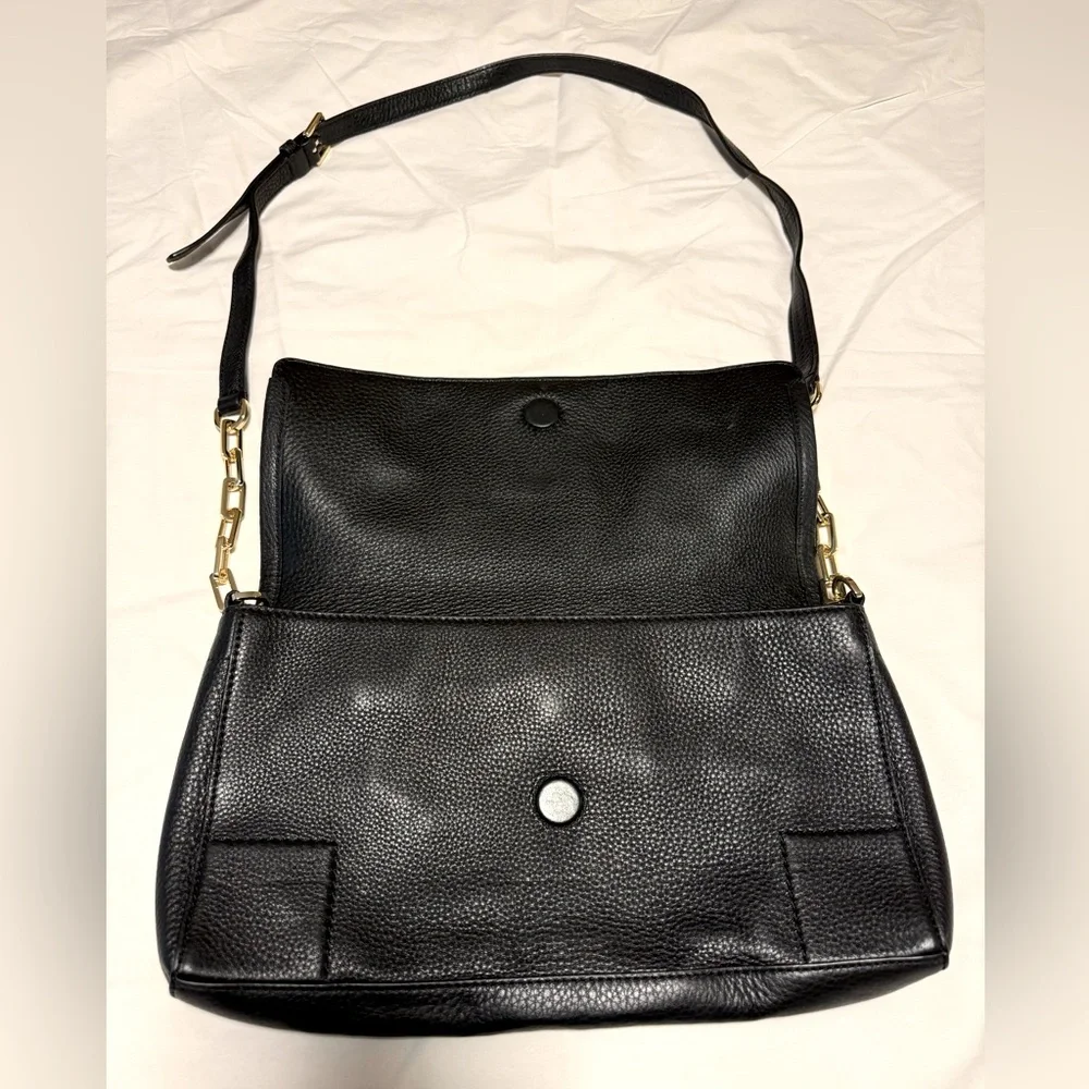 Tory Burch Britten Fold Over Messenger Black Leather Crossbody Purse - Picture 7 of 16